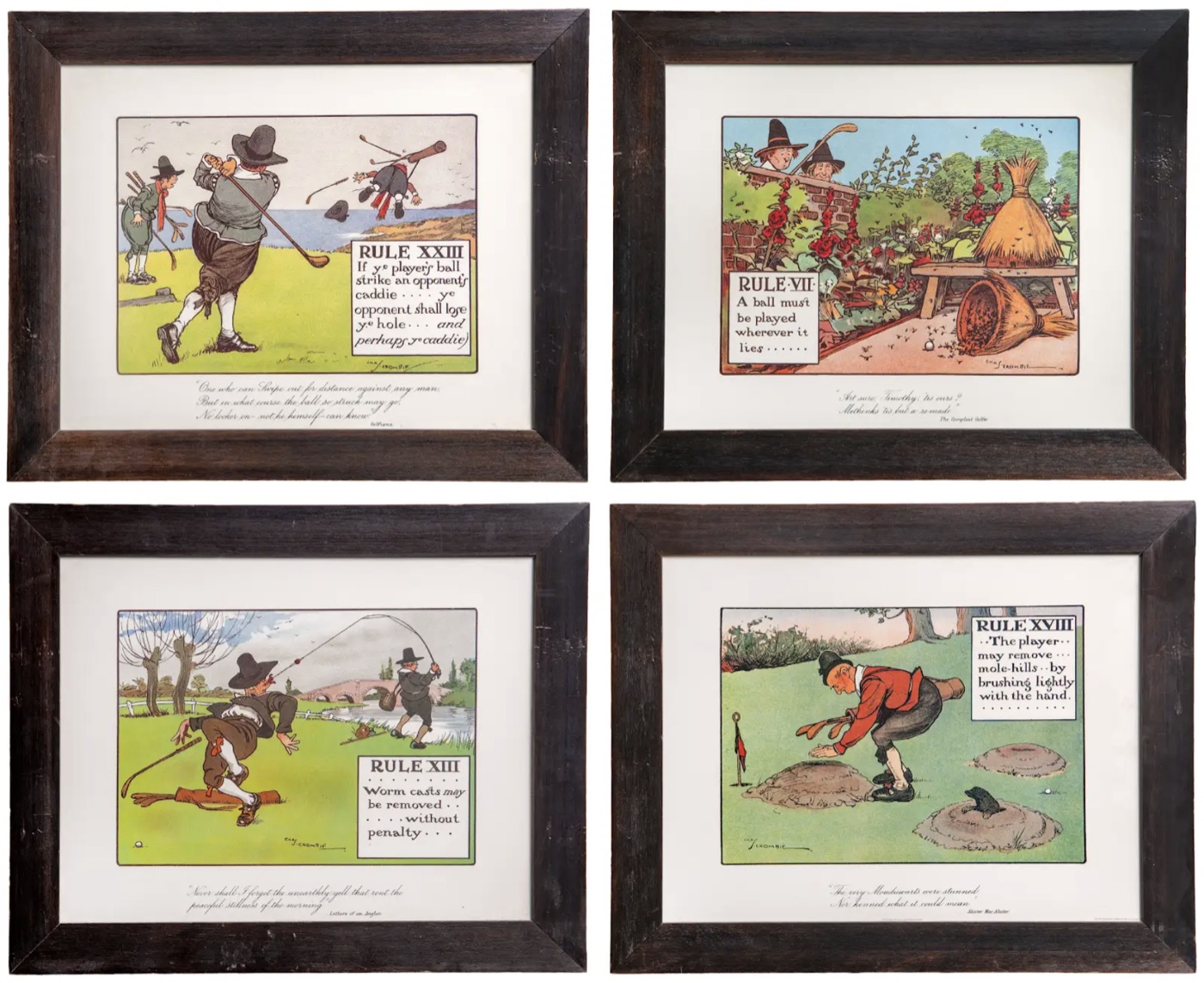 Cuatro láminas enmarcadas de las Reglas del Golf, Charles Crombie