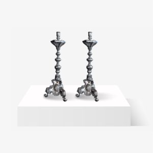 Lote 37, Par de candelabros de plata mexicana