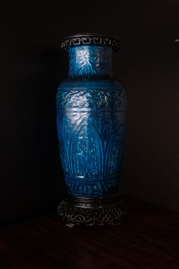 Lote 296, Par de floreros de cerámica esmaltada turquoise