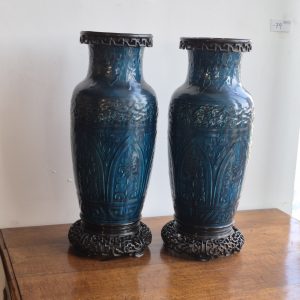 Lote 296, Par de floreros de cerámica esmaltada turquoise